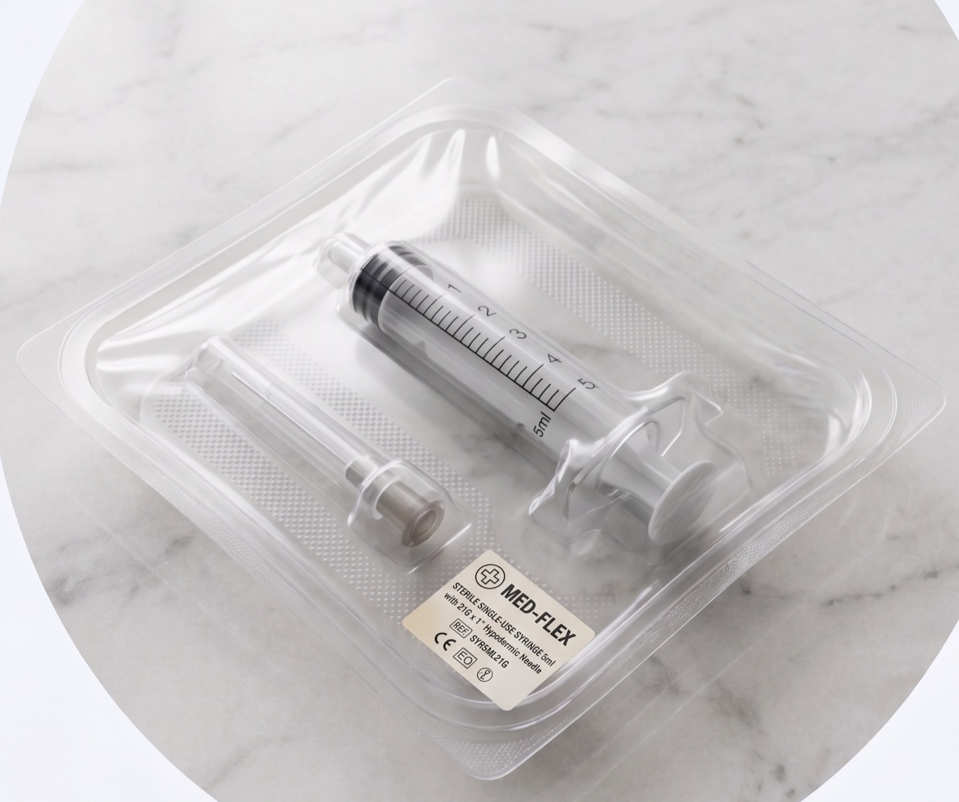 Medical device pack in a clear flexible thermoformed pack