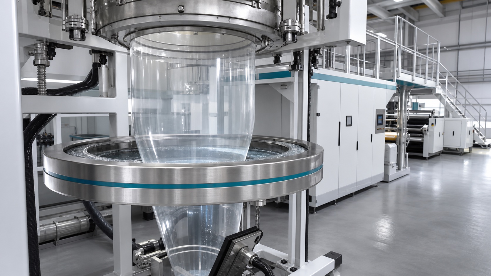 AI-rendered water-quench co-extrusion line for multilayer flexible packaging films