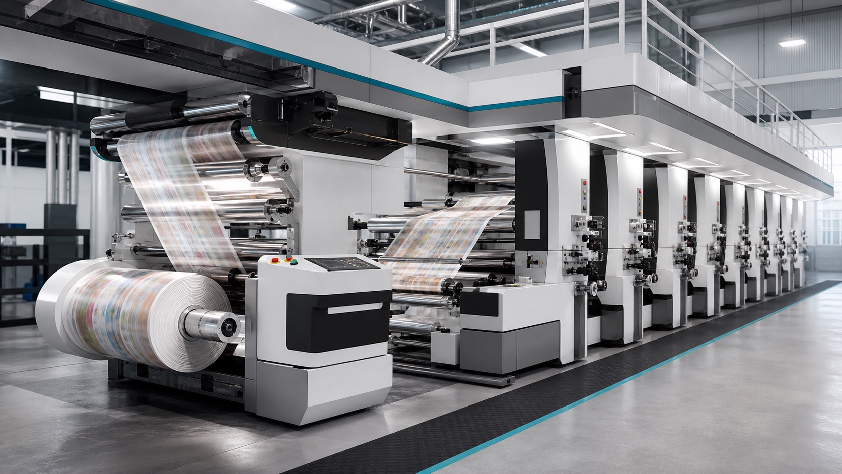 AI-rendered CI flexo and 8-colour rotogravure printing line for flexible packaging films